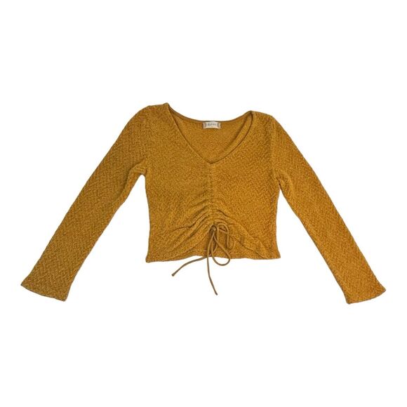 Altar'd State Cropped Sweater Mustard Yellow Long Sleeve V-Neck Pullover Large - Picture 2 of 9